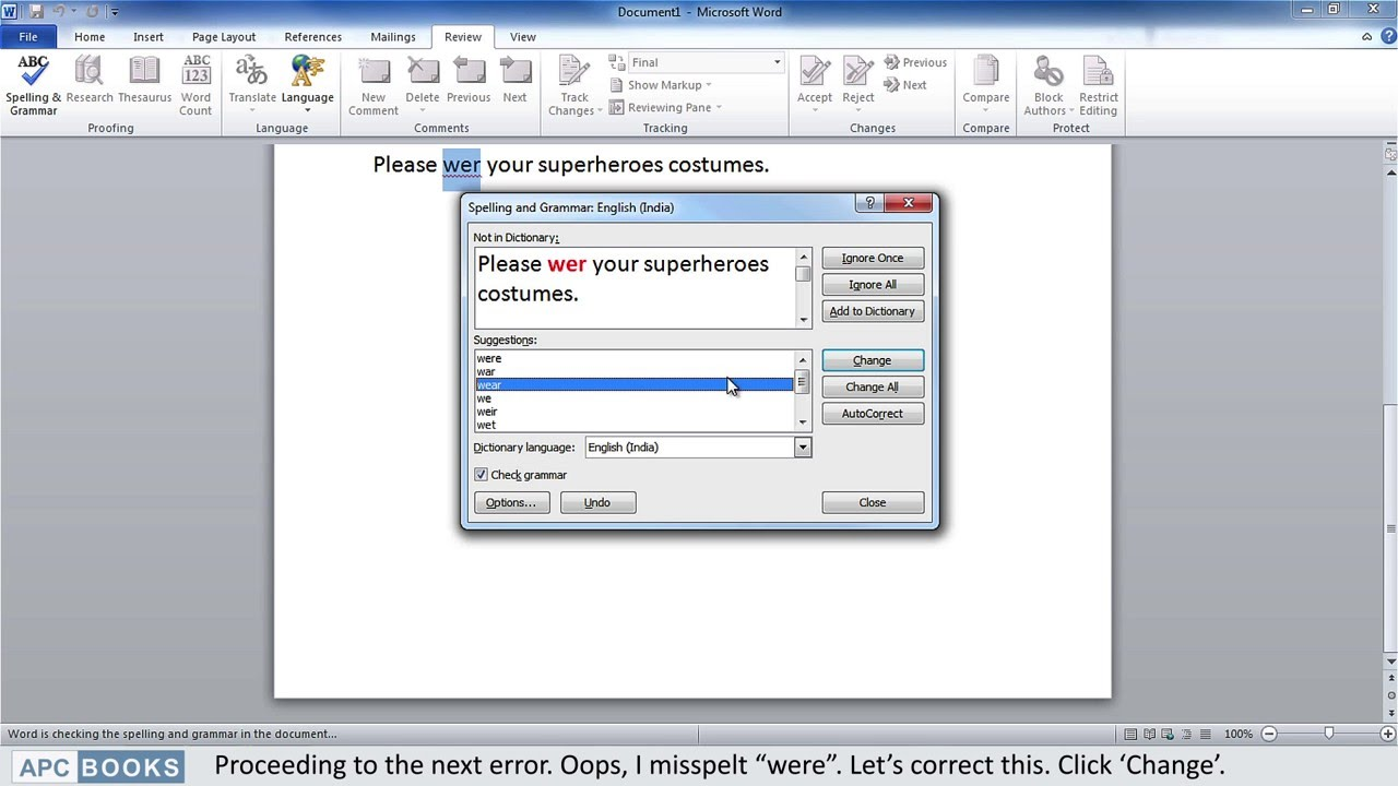 Spelling and grammar checkers example